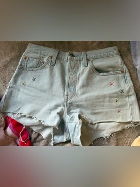 Levi's Light Blue Embroidered Denim Cutoff Shorts